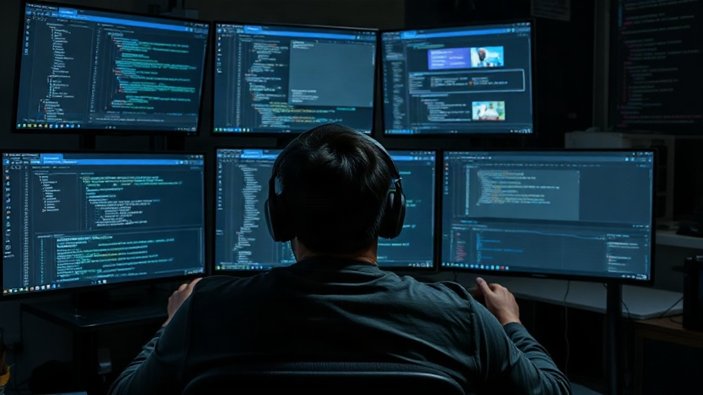 Developer frustrated at multiple screens showing complex cloud configuration interfaces