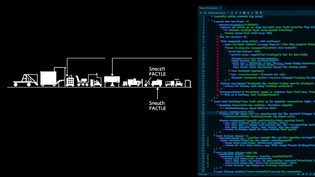 Diagram comparing rigid manufacturing assembly line to flexible software development workflows