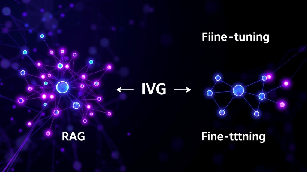 Diagram illustrating RAG's retrieval and synthesis process versus fine-tuning's weight adjustment