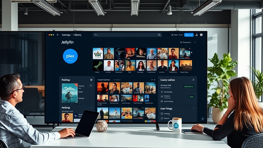 Jellyfin dashboard interface showcasing organized media library and user settings