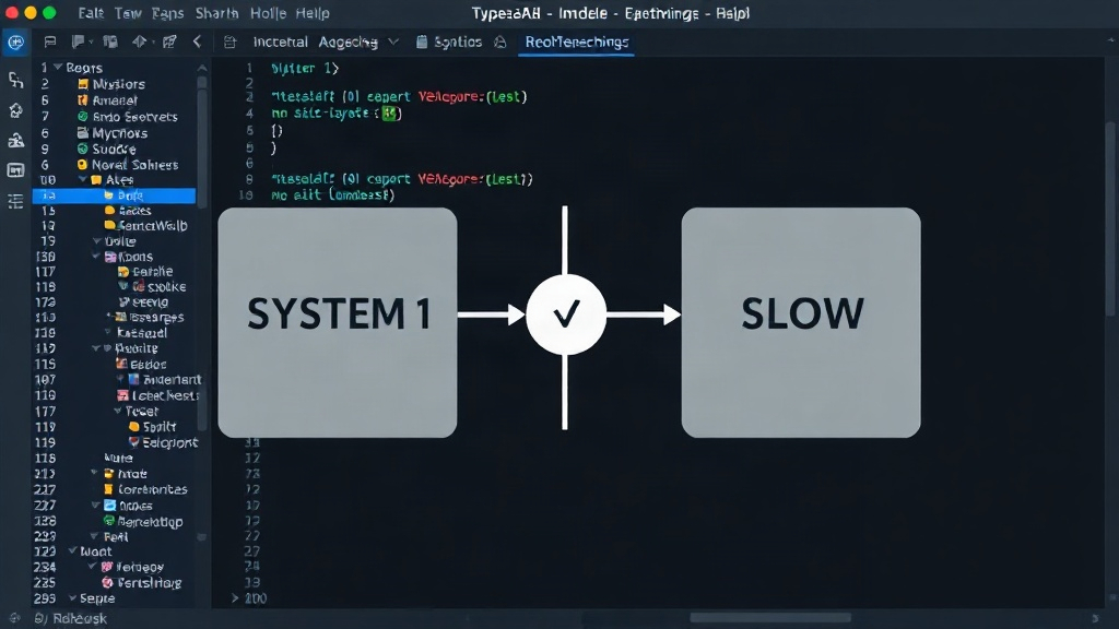 Diagram illustrating the difference between System 1 (fast, typed) and System 2 (slow, text) AI decision-making