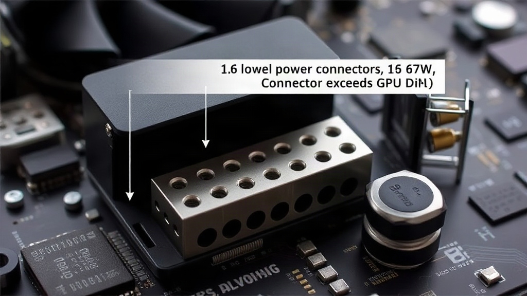 Diagram illustrating the 16-pin power connector and its position on a high-end GPU