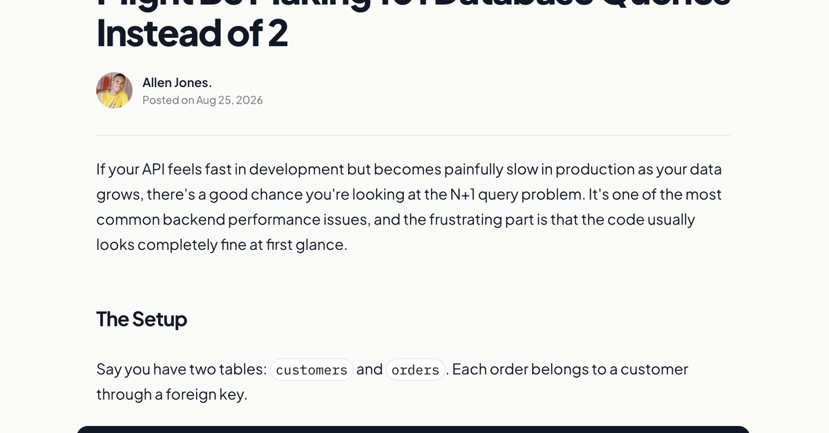 N+1 Query Problem: How APIs Trigger 101 Database Queries Instead of 2