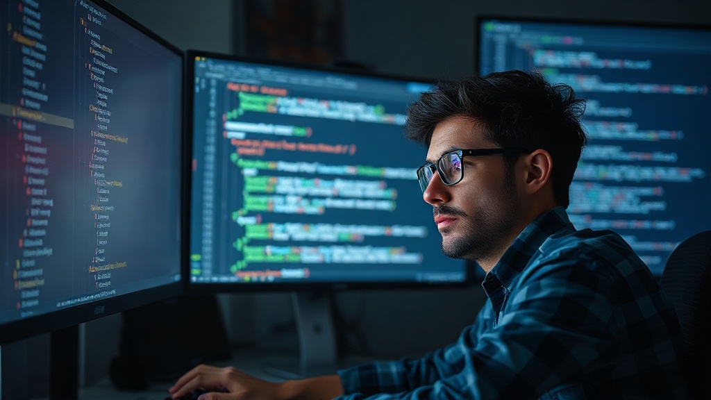 Developer looking stressed at a computer screen displaying error messages