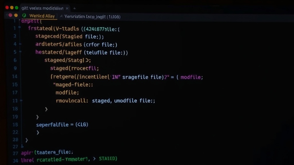 Terminal output showing `git status` detailing staged and modified files.