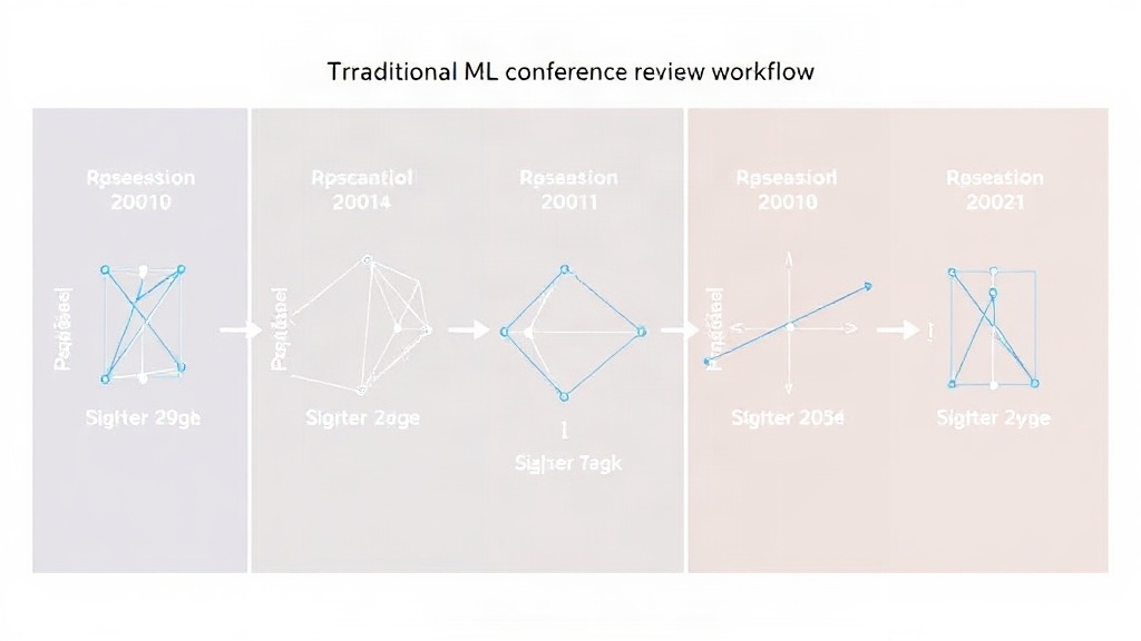 Diagram illustrating the traditional ML conference review workflow and its potential bottlenecks.