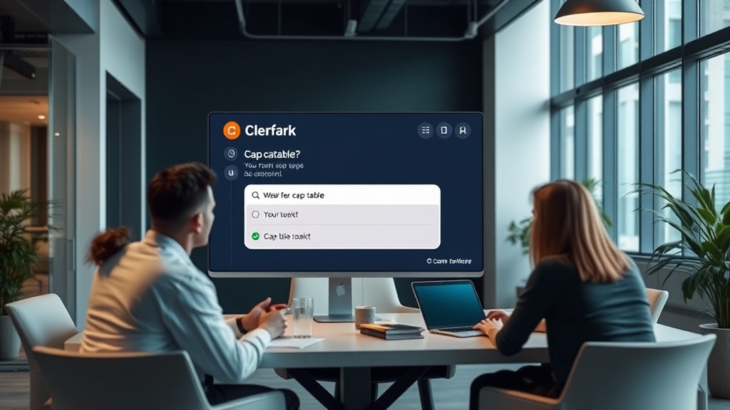 Clerk AI assistant interface showing a cap table query in natural language