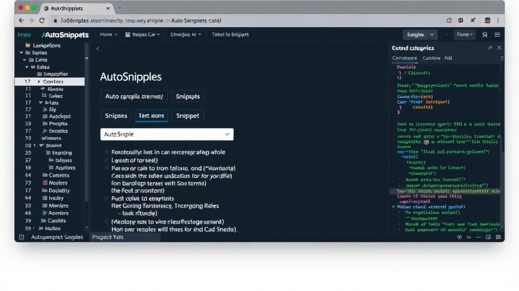 AutoSnippets homepage displaying language options and snippet categories