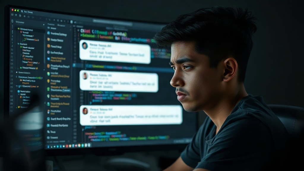 A junior developer looking stressed while receiving multiple notifications on their screen.