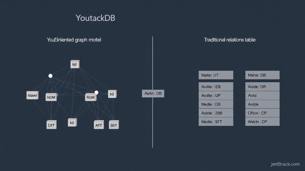 Diagram illustrating YouTrackDB's object-oriented graph model compared to traditional relational tables