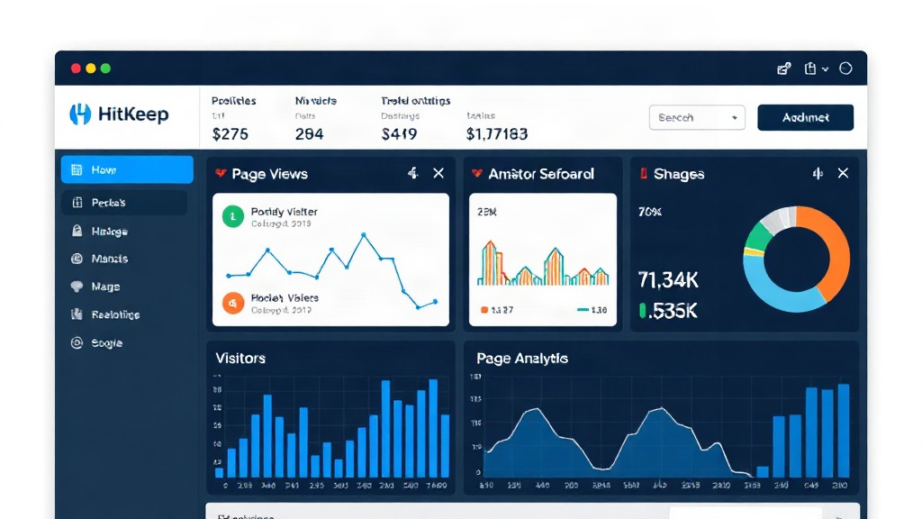 HitKeep dashboard displaying key web analytics metrics like page views and visitors