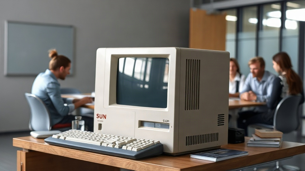 A vintage Sun Microsystems SPARCstation workstation on a desk