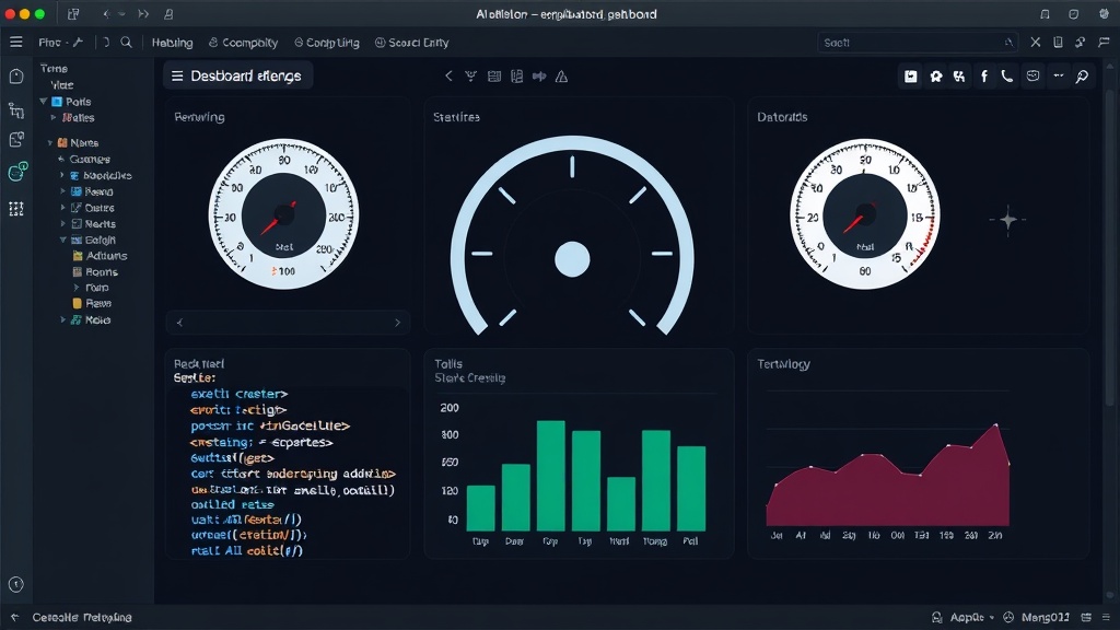 Screenshot of the AI-generated dashboard UI with gauges and charts