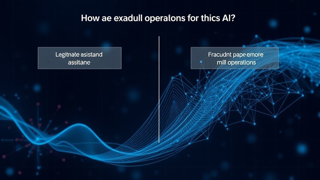 Diagram illustrating the distinct pathways of AI use in academic writing: legitimate assistance vs. fraudulent paper mill operations.