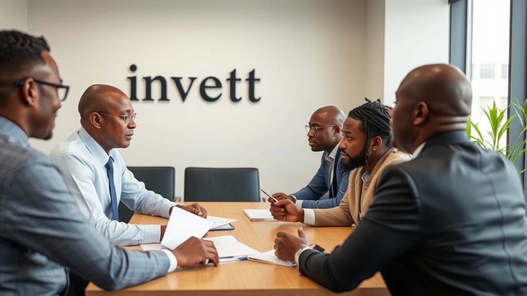 Kenyan government officials discussing investment proposals at Invest Kenya headquarters.