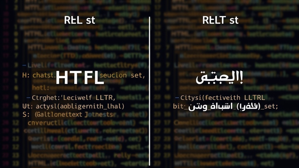 Visual comparison of HTML structure for LTR (English) vs RTL (Arabic) text rendering.
