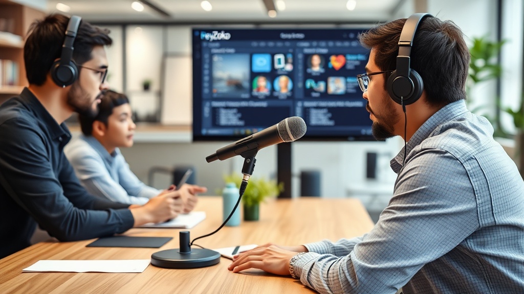 User speaking commands into a microphone, with HeyZoku interface showing agent coordination