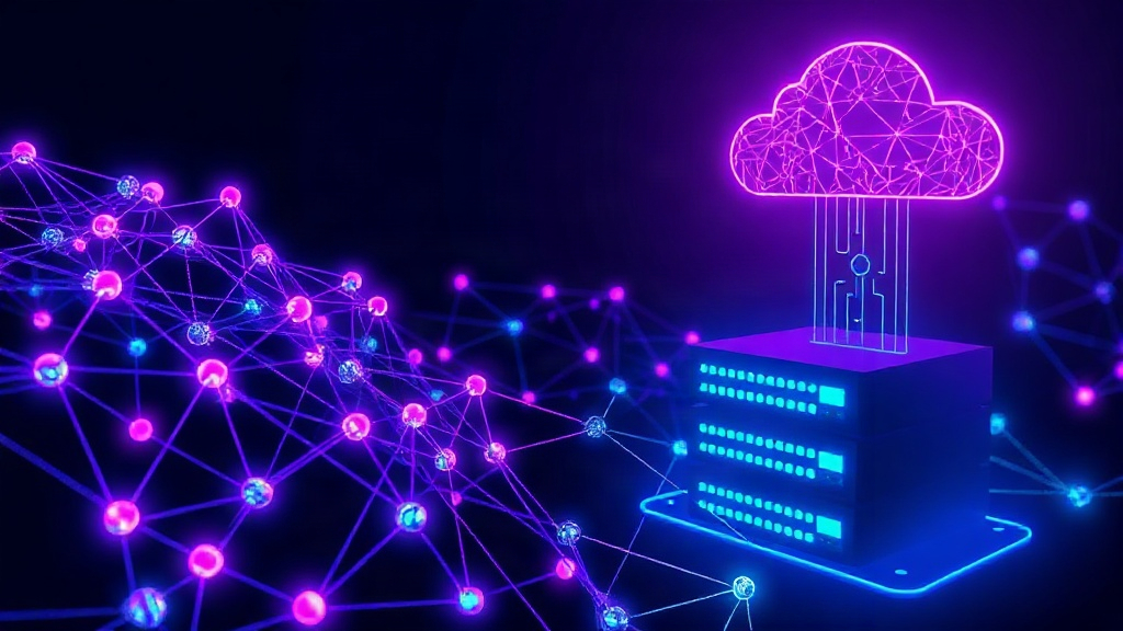 Conceptual illustration of decentralized network nodes contrasting with centralized cloud servers.