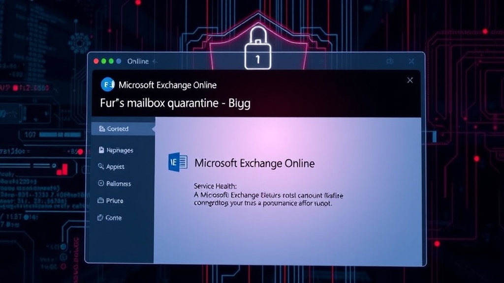 Microsoft Exchange Online dashboard indicating a service health alert for mailbox quarantine.