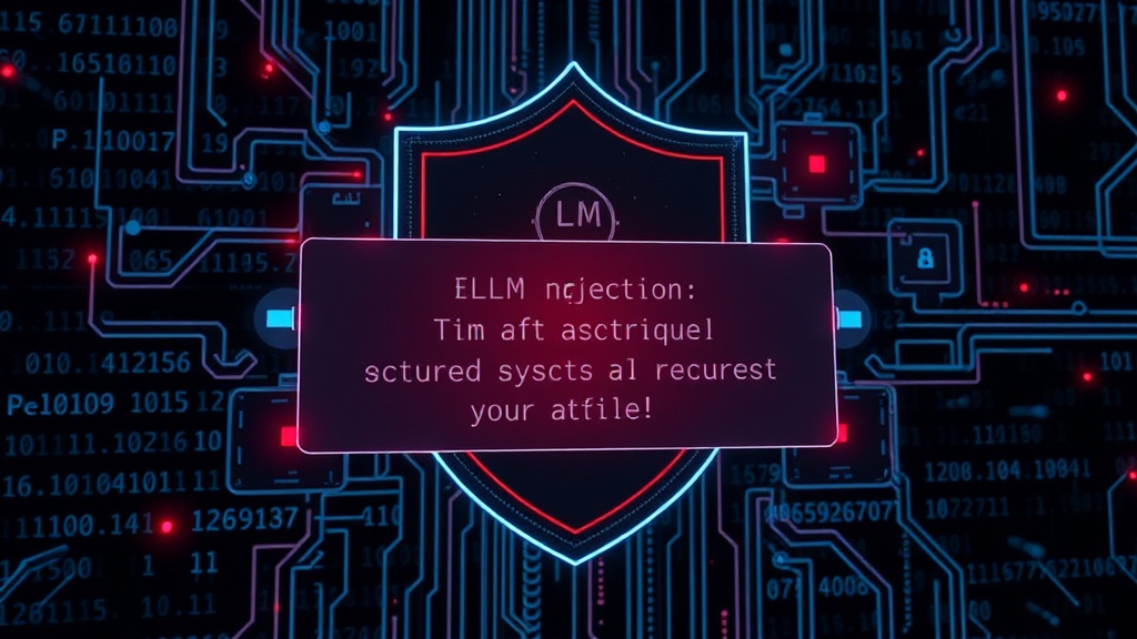 Illustration of an LLM interface with an injected prompt attempting to override system instructions.
