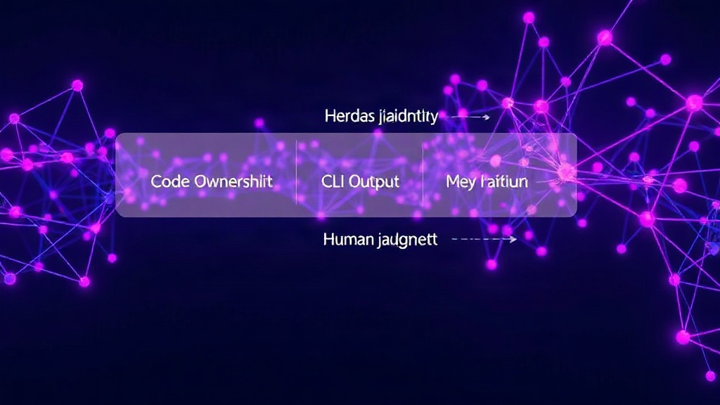 Diagram illustrating a mixed-ownership document with distinct sections for code, CLI output, and human judgment.