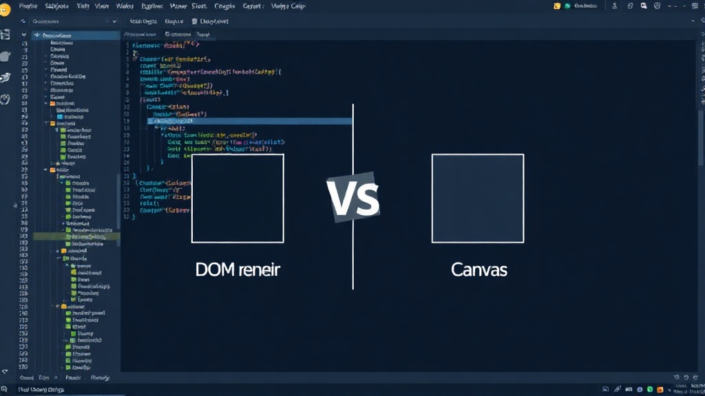 Diagram illustrating the difference between DOM rendering and Canvas pixel rendering