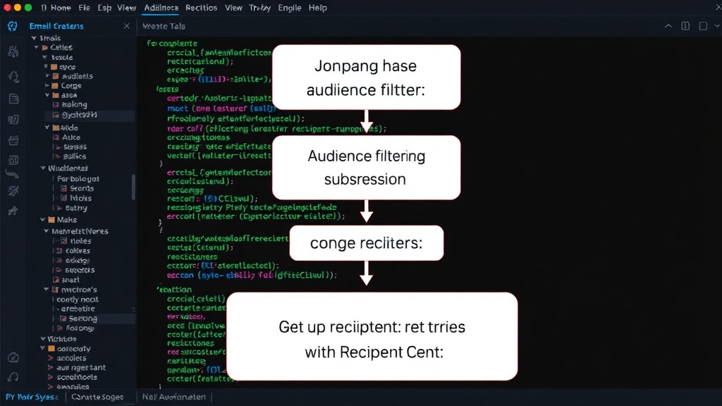 Flowchart showing campaign creation, audience filtering, suppression, and individual recipient job queuing.