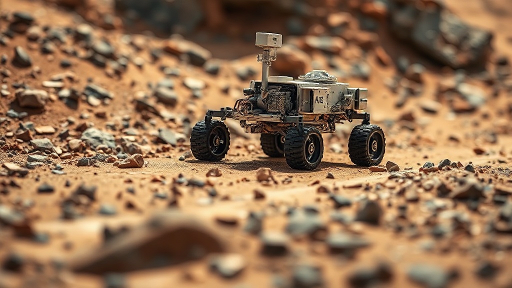 Perseverance rover traversing a rocky Martian landscape with its autonomous navigation system engaged