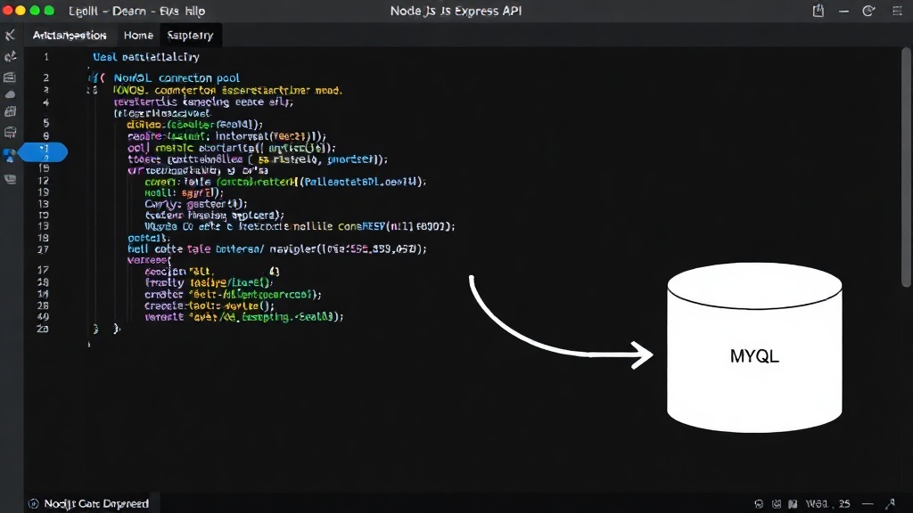 Diagram illustrating Node.js Express API interacting with a MySQL connection pool