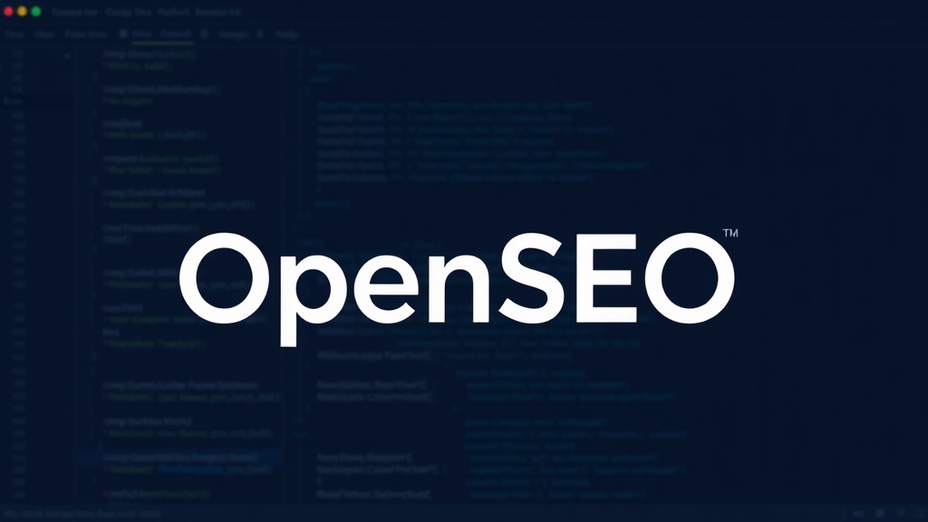 OpenSEO project logo presented on a dark background with code elements
