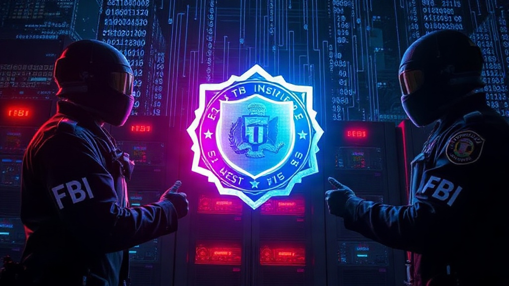FBI agents seizing physical servers related to cybercrime operations.