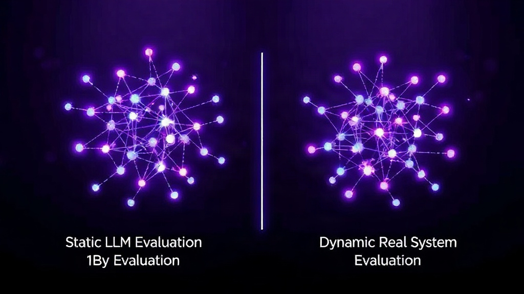 Diagram illustrating the difference between static LLM evaluation and dynamic agentic system evaluation