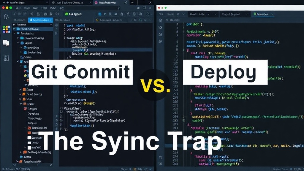 Visual representation of Git commit and deployment workflows side-by-side