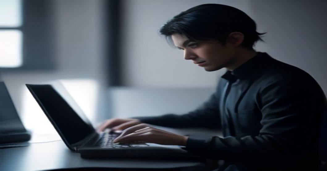 Developer interacting with an AI coding assistant interface on a laptop