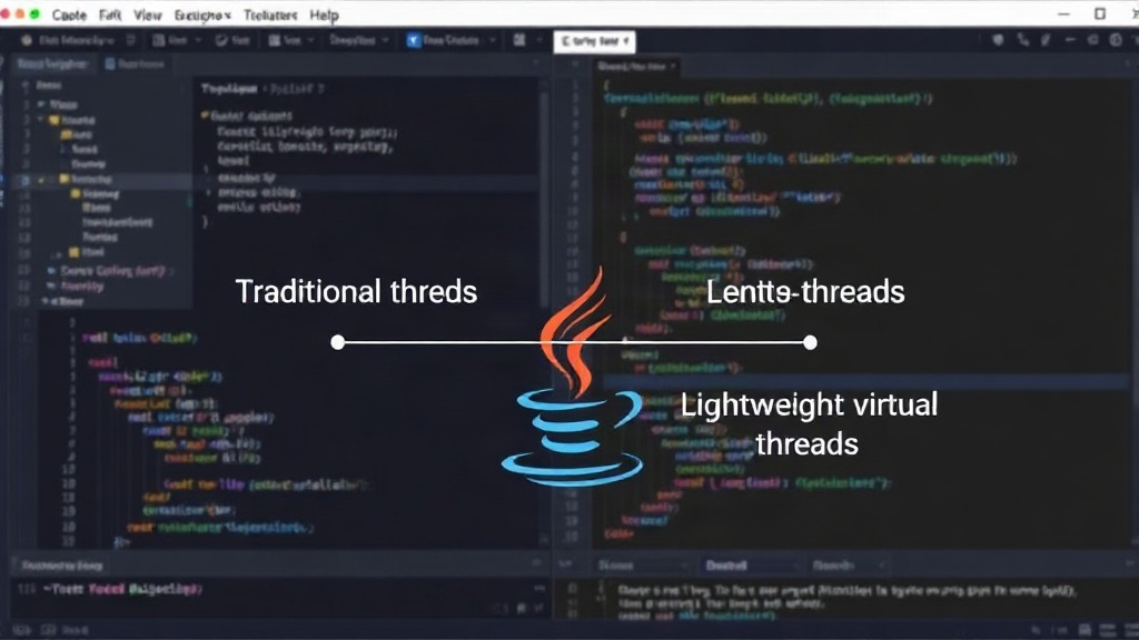 A diagram illustrating the difference between traditional threads and lightweight virtual threads in Java