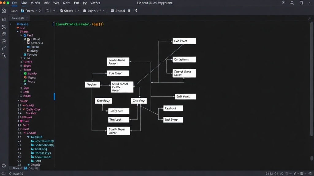 A complex flowchart generated by Line9 showcasing its custom layout capabilities.