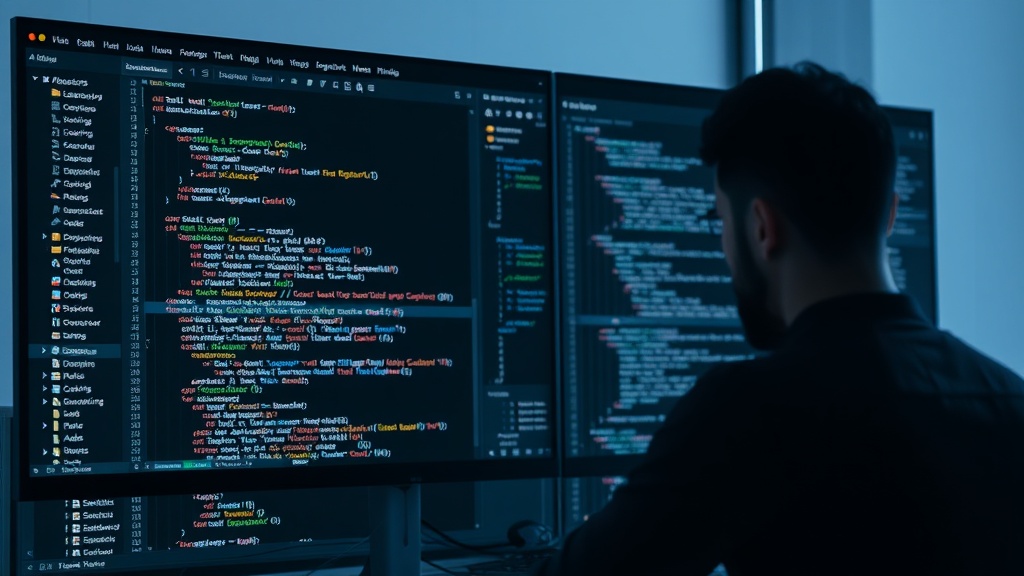 Developer interacting with a code editor enhanced by AI suggestions
