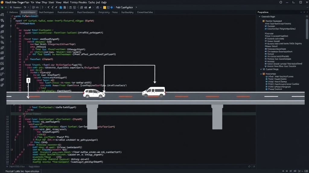 Diagram illustrating the concept of a single-lane bridge with a traffic controller managing car flow.