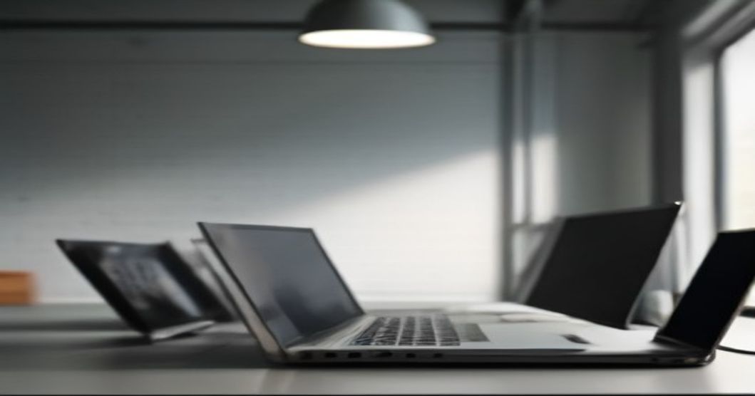 An entrepreneur demonstrating an AI-powered no-code application on a laptop.