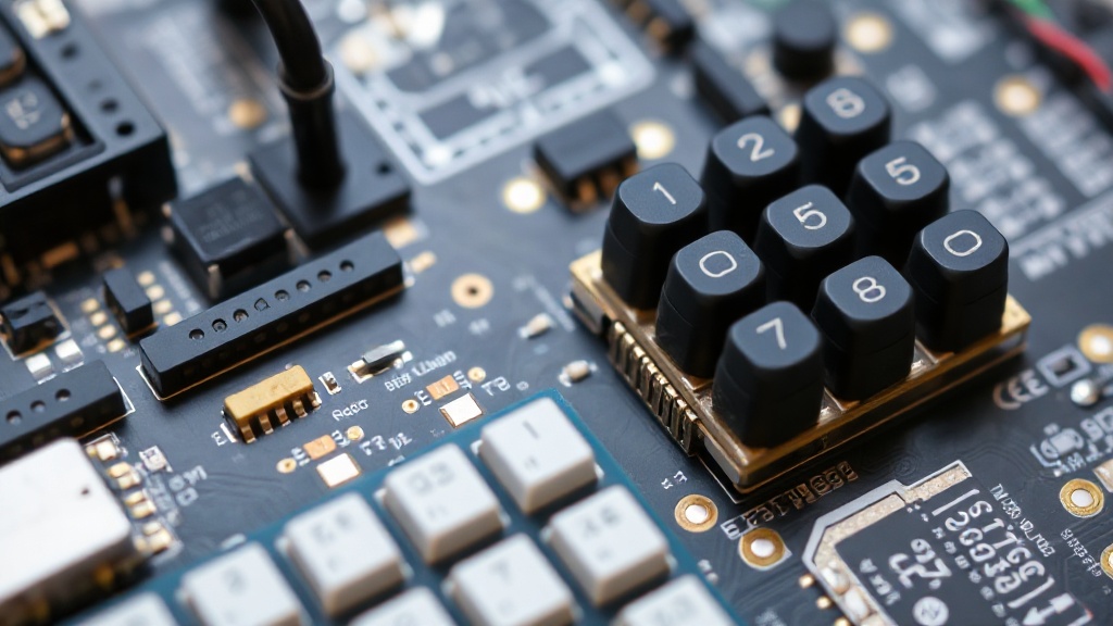 Close-up of the ESP32-C3 board and 16-key keypad connected to the display