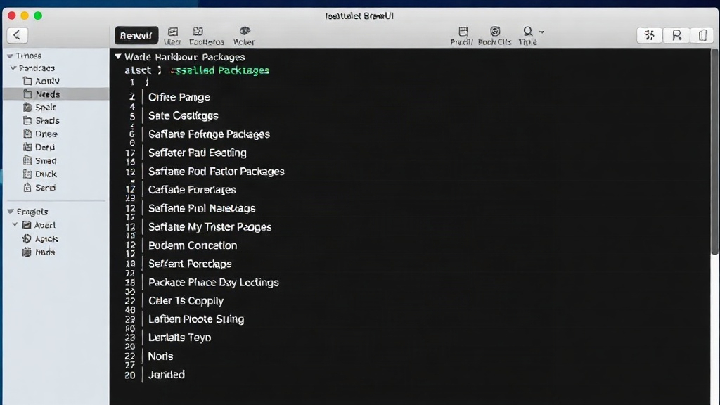 Screenshot of the Homebrew BrewUI application showing a list of installed packages