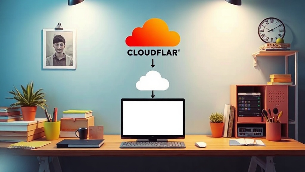 Diagram showing visitor to Cloudflare to tunnel to server flow