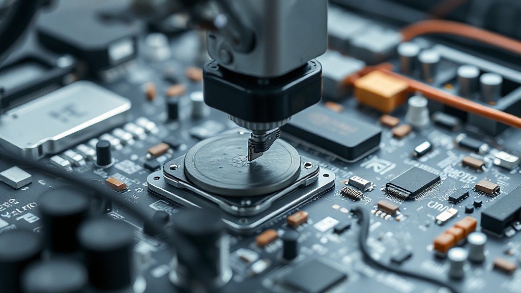 Wafer handling robot arm precisely aligning dies for advanced packaging